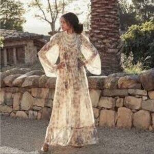 Doen Tiarella Maxi Dress Antique Floral Size XS